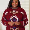 HEYSON Full Size Aztec Soft Fuzzy Sweater - Burgundy