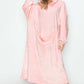 Cozy dusty pink hooded midi lounge dress with pockets, perfect for fall lounging in style.