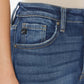 Raw hem high waist cropped jeans close-up showing trendy and modern design with a flattering silhouette.