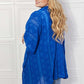 JUSTIN TAYLOR Pom-Pom Asymmetrical Poncho Cardigan in Blue at Bella Road