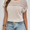 Waffle-Knit Round Neck Short Sleeve Top - Ivory