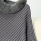 Cozy Bella Road Fuzzy Trim Poncho in textured gray, featuring stylish three-quarter sleeves and a chic fur collar.