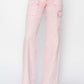 Pink high-rise wide leg cargo pocket jeans with trendy design and a relaxed fit for a stylish and practical wardrobe addition.