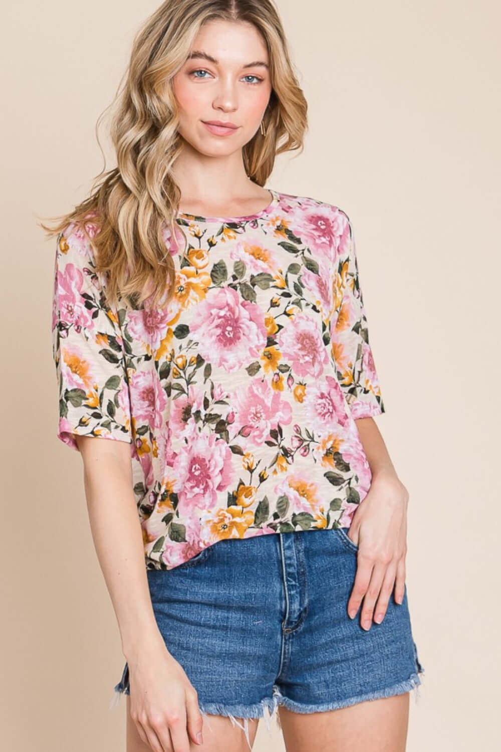 BOMBOM Floral Round Neck T-Shirt at Bella Road