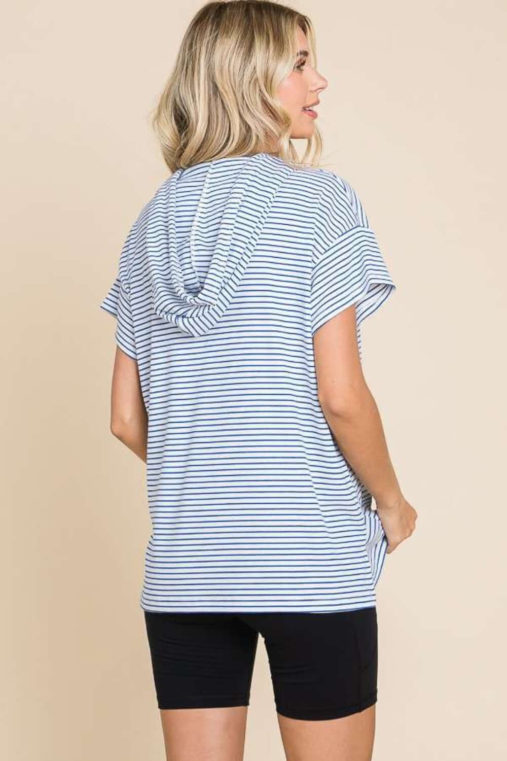 CULTURE CODE Full Size Striped Short Sleeve Hooded Top at Bella Road