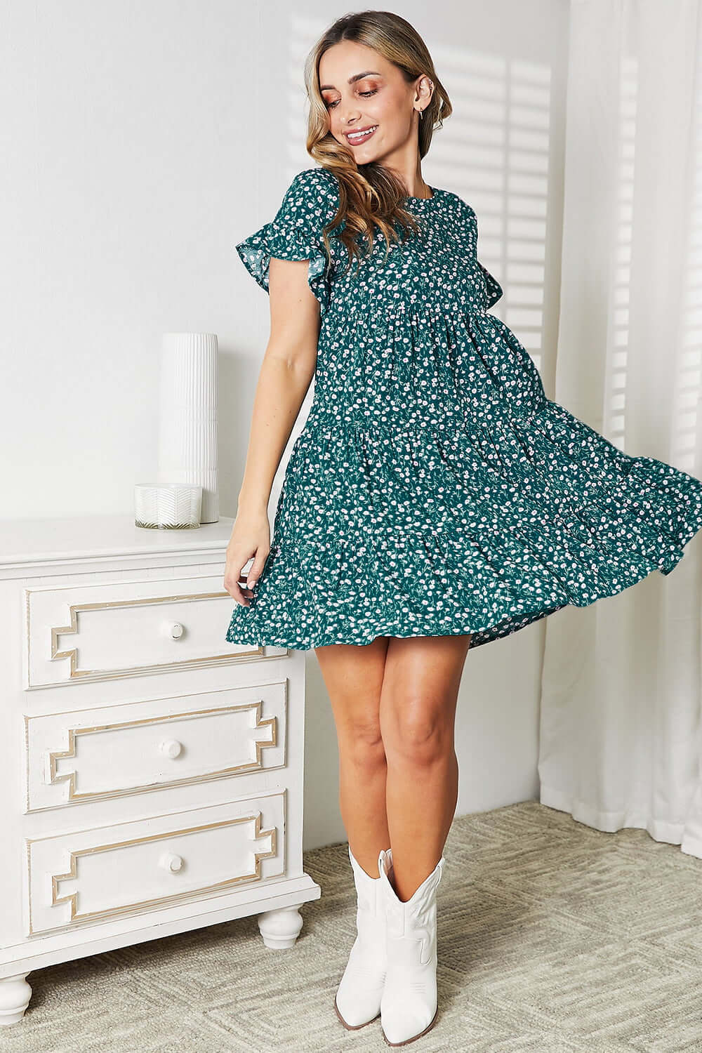 DOUBLE TAKE Short Flounce Sleeve Tiered Dress at Bella Road