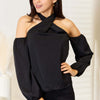 Grecian Cold Shoulder Long Sleeve Blouse - Black