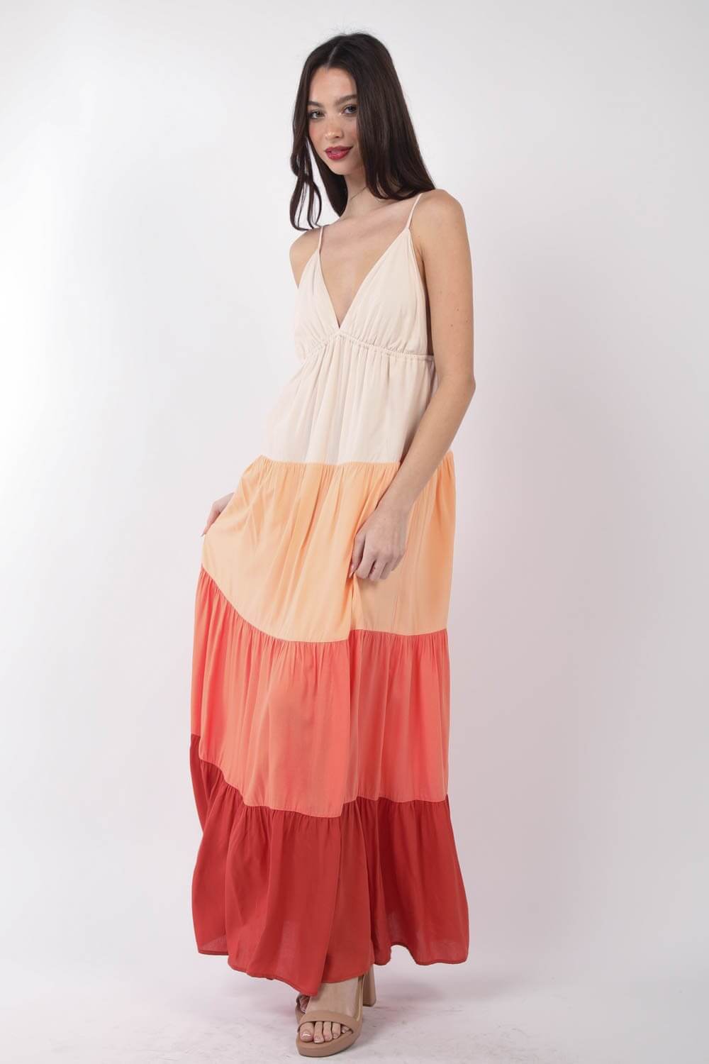 VERY J Color Block Tiered Maxi Cami Dress at Bella Road