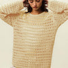 Round Neck Openwork Knit Cover Up - Oatmeal