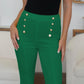 Stylish FAM-FAM high waist green skinny pants with decorative buttons, showcasing chic and versatile design for effortless style.