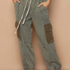 Distressed Cargo Denim Jogger with Crochet Pockets - Shadow Green