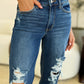 Full Size Mid Rise Distressed Raw Hem Judy Blue Jeans for women