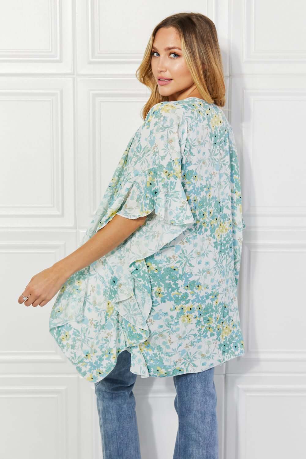 JUSTIN TAYLOR Fields of Poppy Floral Kimono in Green at Bella Road