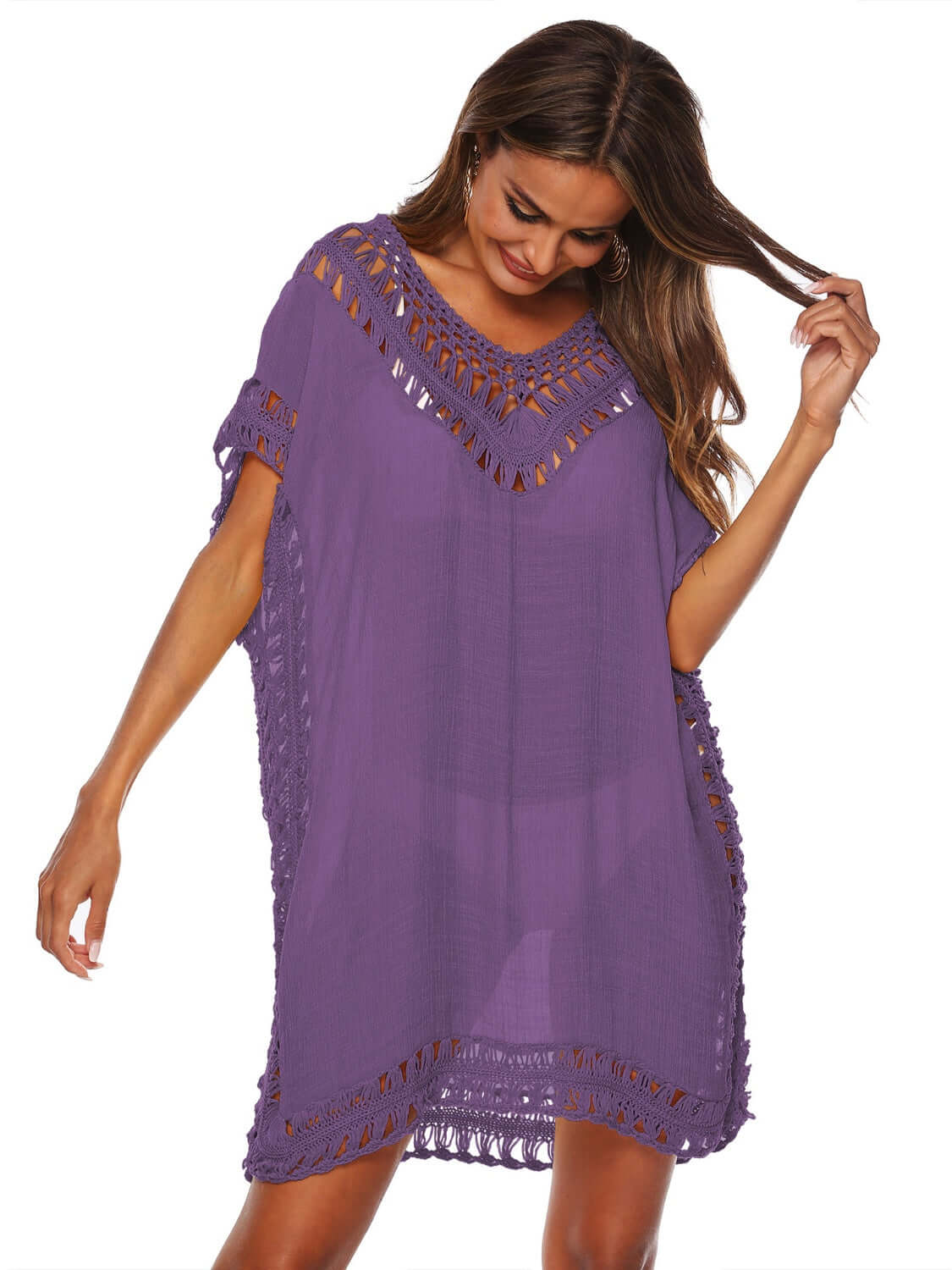 BELLA ROAD Cutout V-Neck Short Sleeve Cover-Up at Bella Road