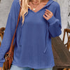 Drawstring Dropped Shoulder Long Sleeve Hoodie - Indigo