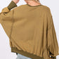 Mineral Wash Side Slit Oversized Sweatshirt with wide scoop neck and exposed seaming, shown from the back.