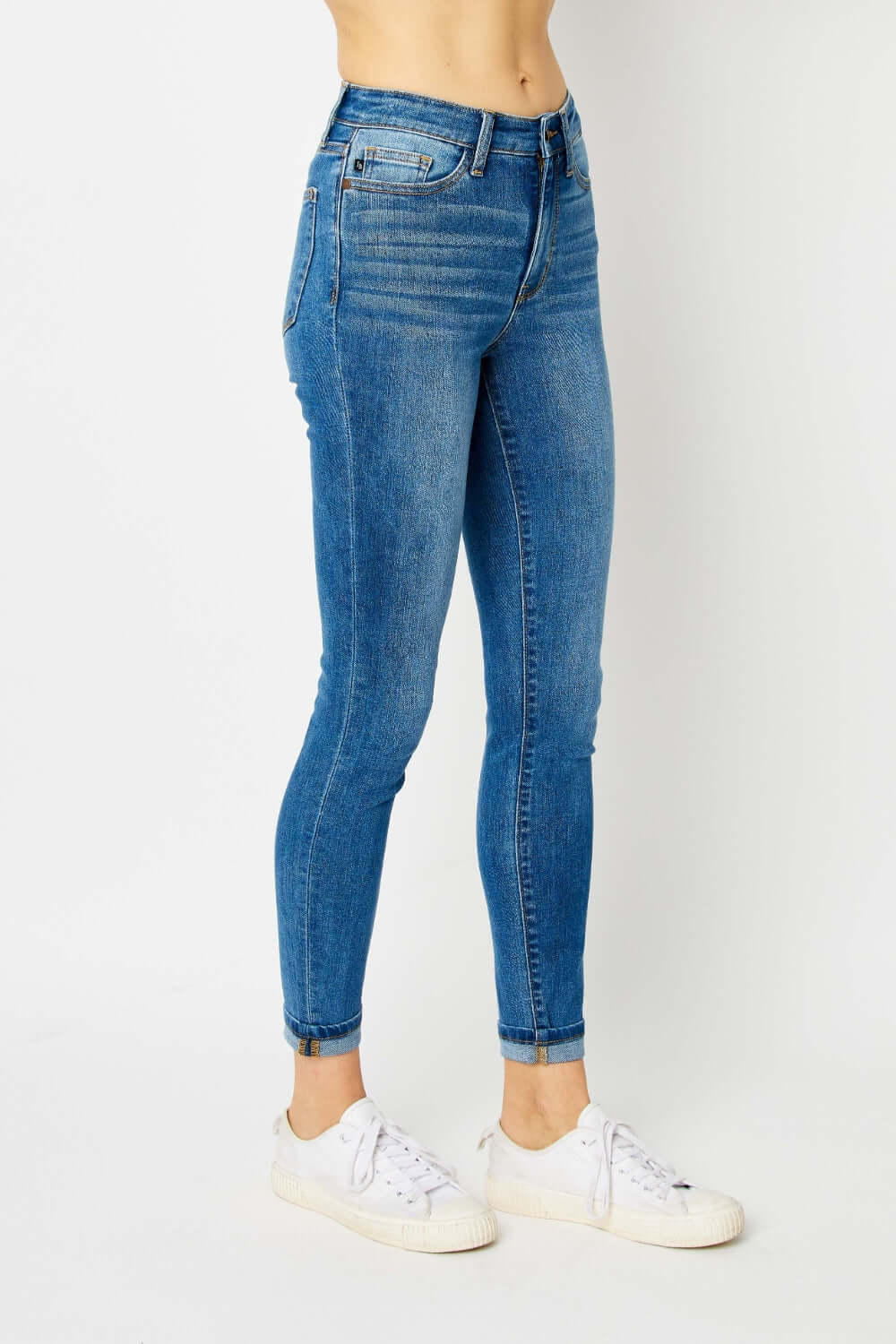 Cuffed Hem Low Waist Skinny Judy Blue Jeans Full Size Front View