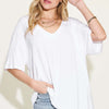 Bamboo V-Neck Drop Shoulder T-Shirt - White