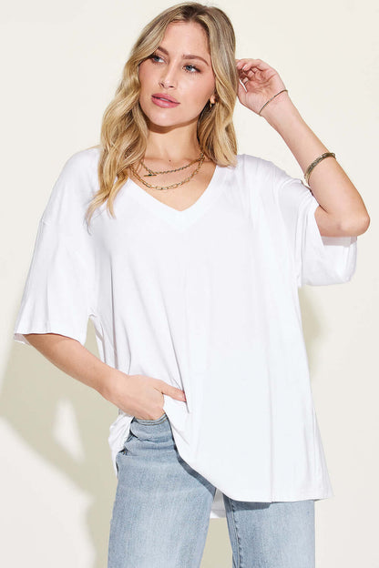 Bamboo V-Neck Drop Shoulder T-Shirt