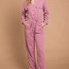 Button Up Drawstring Waist Straight Jumpsuit | Full Size - RED BEAN