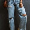 Distressed Raw Hem Straight Jeans | Petite - Medium