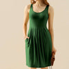 Round Neck Ruched Sleeveless Dress with Pockets | Full Size - DEEP GREEN