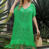 Eyelet Fringe Hem Longline Knit Cover Up - Mid Green