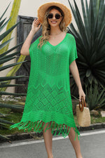 DOUBLE TAKE Eyelet Fringe Hem Longline Knit Cover Up at Bella Road