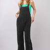 Texture Washed Wide Leg Overalls - Black