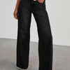 Bella Road Raw Hem Wide Leg Jeans with Pockets - Black