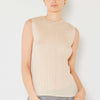 Pleated Sleeveless Crewneck Tank - Beige