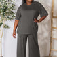 DOUBLE TAKE Full Size Round Neck Slit Top and Pants Set at Bella Road