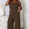 Spaghetti Strap V-Neck Jumpsuit | Full Size - Chocolate