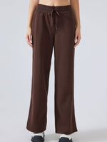 Brown Millennia Drawstring Wide Leg Pants, perfect for casual or dressy styles, showcasing a comfy drawstring waist.