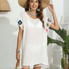 Tassel Boat Neck Flutter Sleeve Cover Up - White