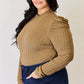 Ribbed Mock Neck Puff Sleeve T-Shirt