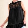 Lace Detail Sleeveless Ruffled Top - Black