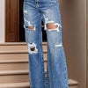 Distressed High Waist Bootcut Jeans - Medium