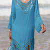 Cutout Fringe Scoop Neck Cover-Up - Sky Blue