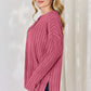 Ribbed Half Button Long Sleeve High-Low T-Shirt