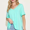 Bamboo Slit V-Neck Short Sleeve T-Shirt - Aqua