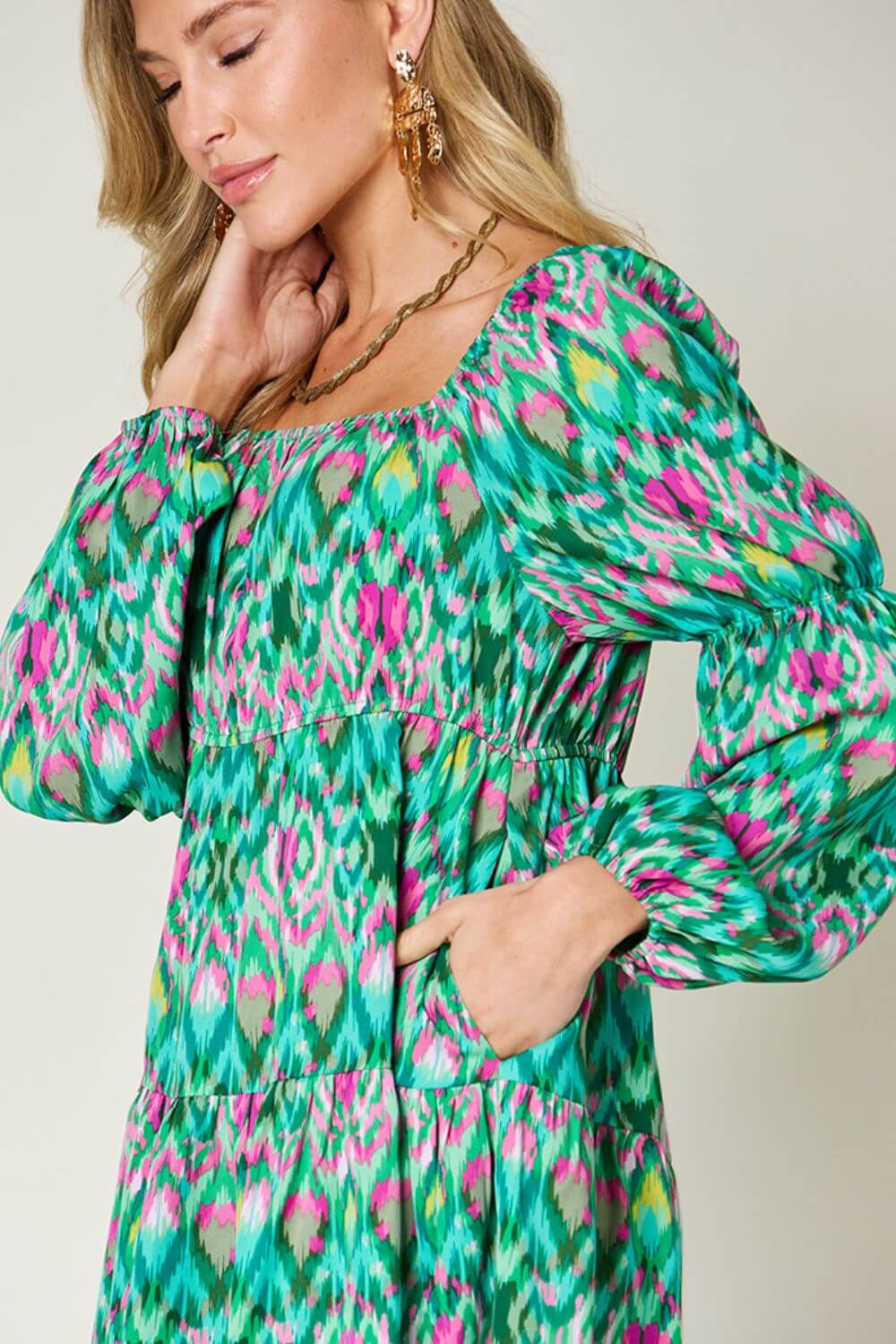 DOUBLE TAKE Full Size Printed Long Sleeve Dress at Bella Road