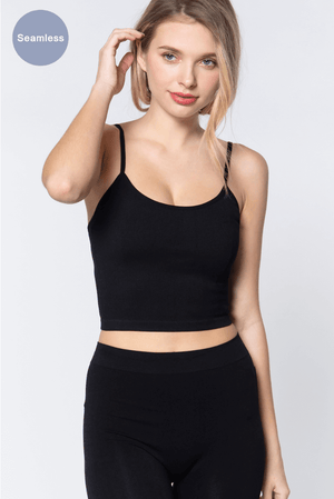 ACTIVE BASIC Round Neck Crop Rib Seamless Cami at Bella Road