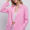 One-Button Long Sleeve Linen Blazer - Pink