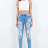 High Waist Destroyed Jeans - Blue