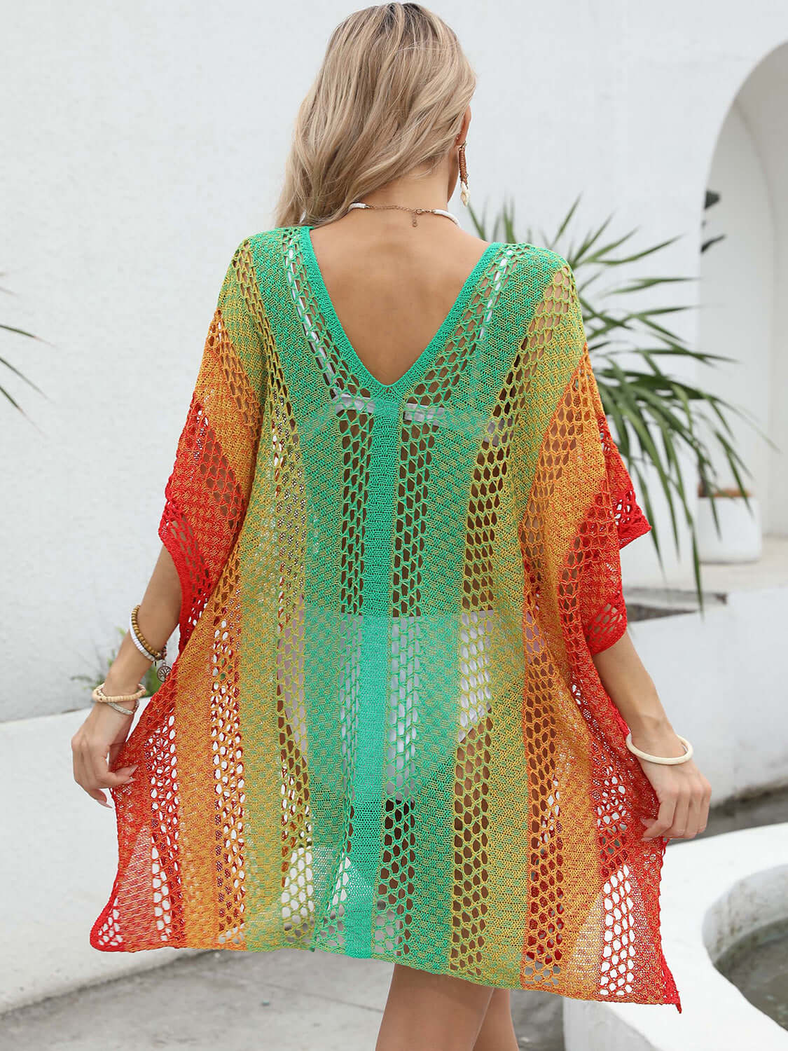 BELLA ROAD Openwork Contrast V-Neck Cover-Up at Bella Road