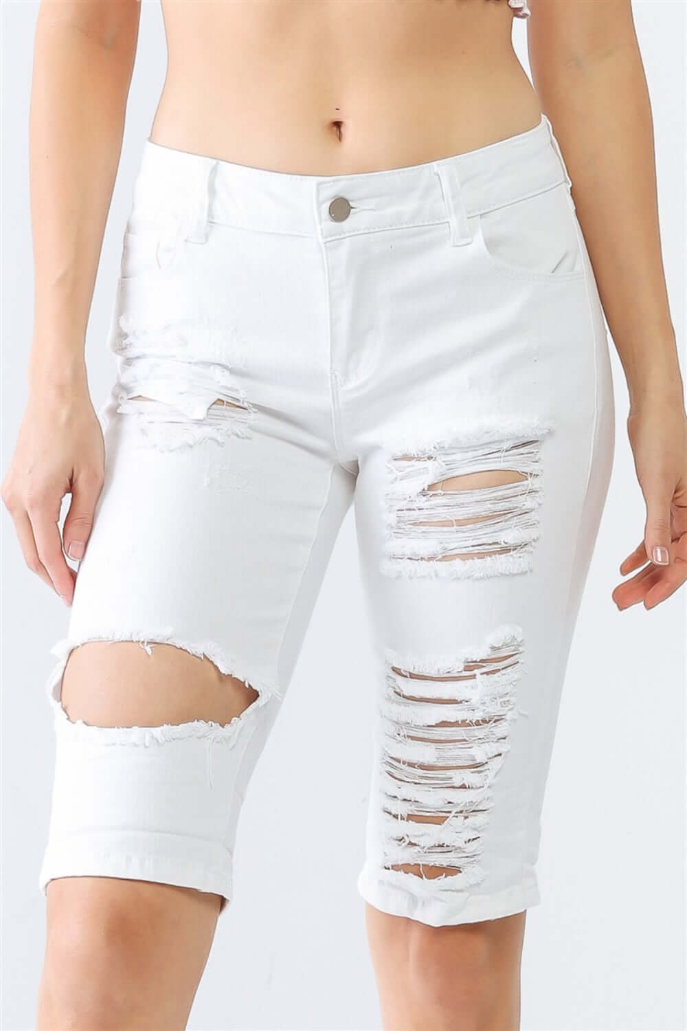 TASHA APPAREL LA Distressed Bermuda Denim Shorts at Bella Road