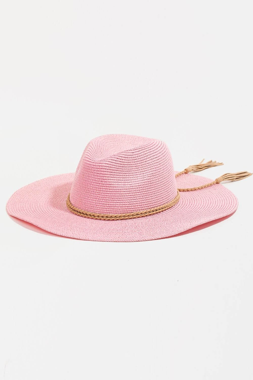 FAME Straw Braided Rope Strap Fedora Hat at Bella Road