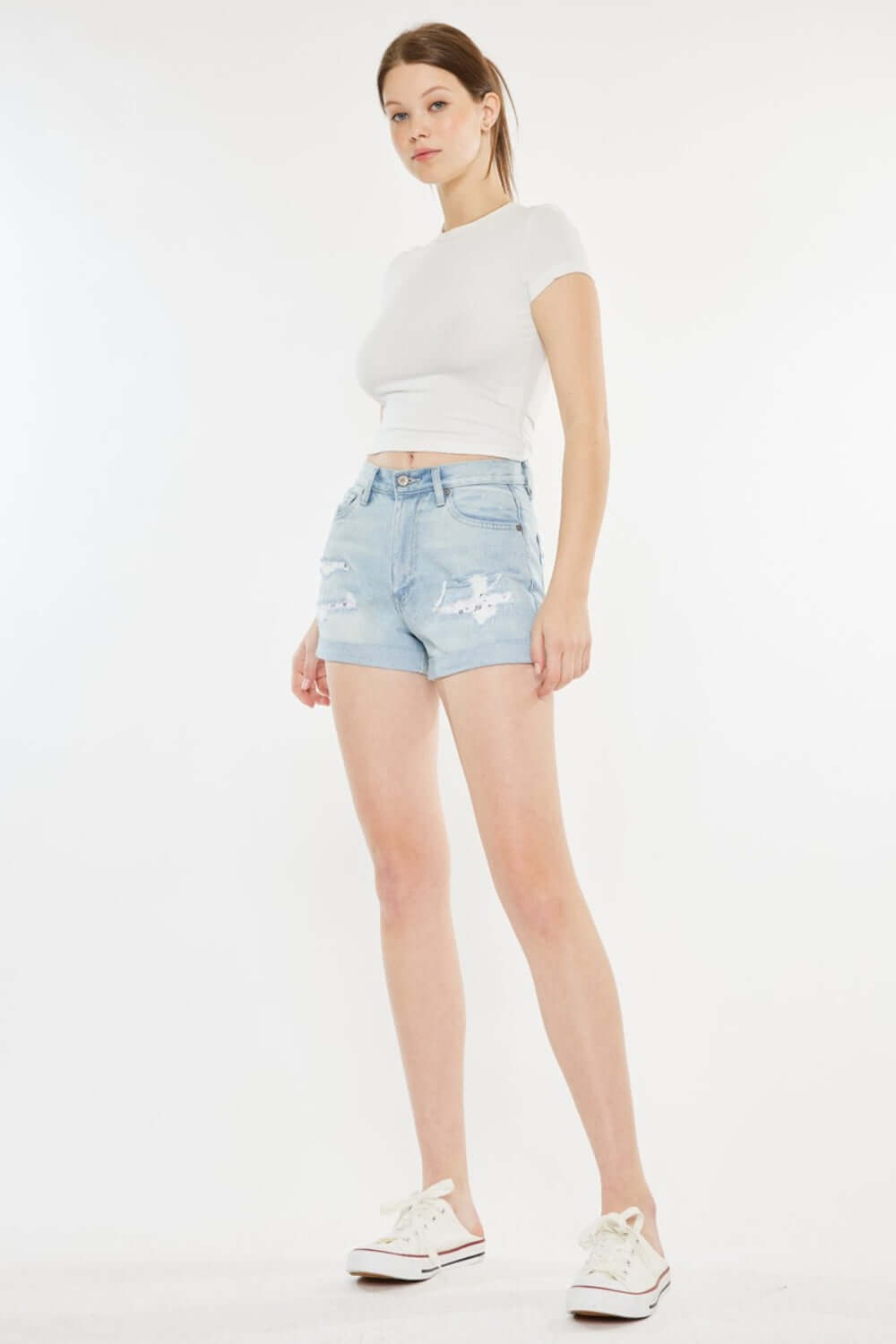 KANCAN High Rise Repaired Mom Denim Shorts at Bella Road