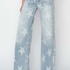 Full Size Raw Hem Star Wide Leg Jeans - Light